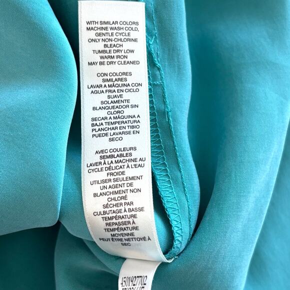 Chico's Wms Sz 1/Med Teal Tunic Top Roll Tab Sleeve  Quarter Zip Front Casual - Picture 8 of 8